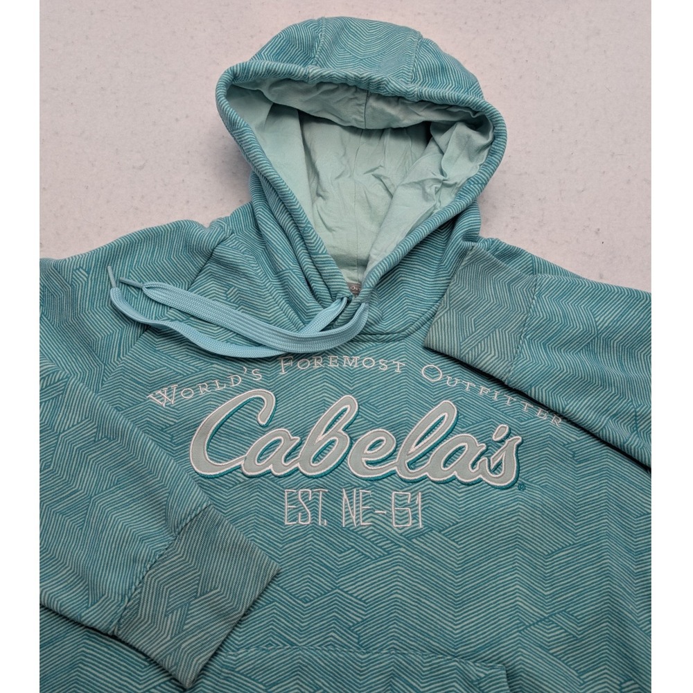 Cabelas Hoodie Womens‎ Medium Teal Blue Geometric Pullover Embroidered Logo